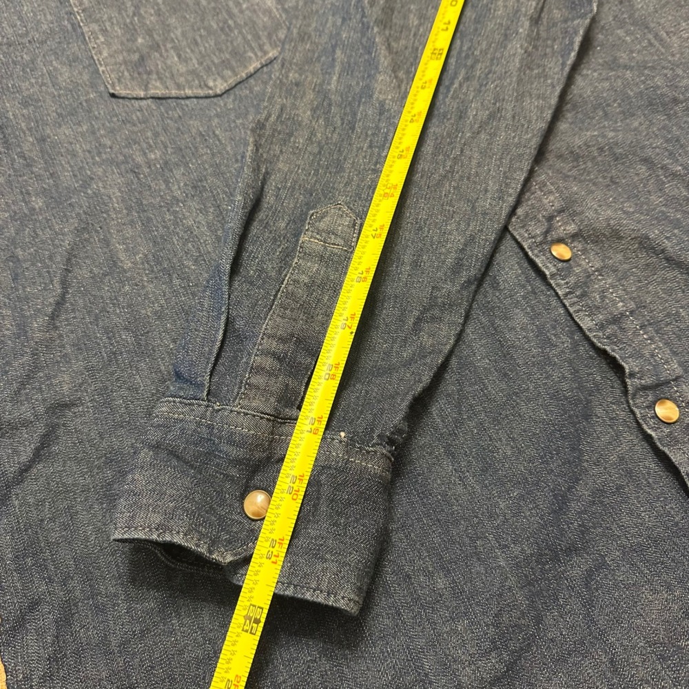 Wrangler Denim Western Shirt Men XL Blue Pearl Snap Long Sleeve Workwear Classic - Picture 6 of 7